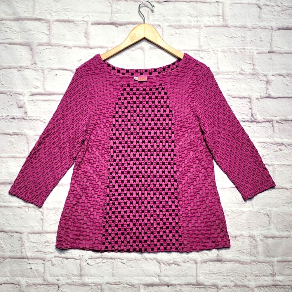 Tianello By Steve Barraza Top Womens Petite Large Pink Black Stretch Casual USA‎
